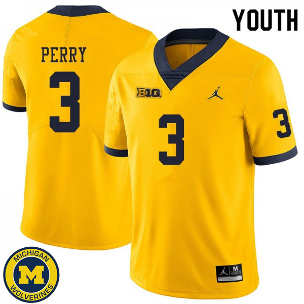 Youth University of Michigan #3 Jalen Perry Yellow Football Jersey